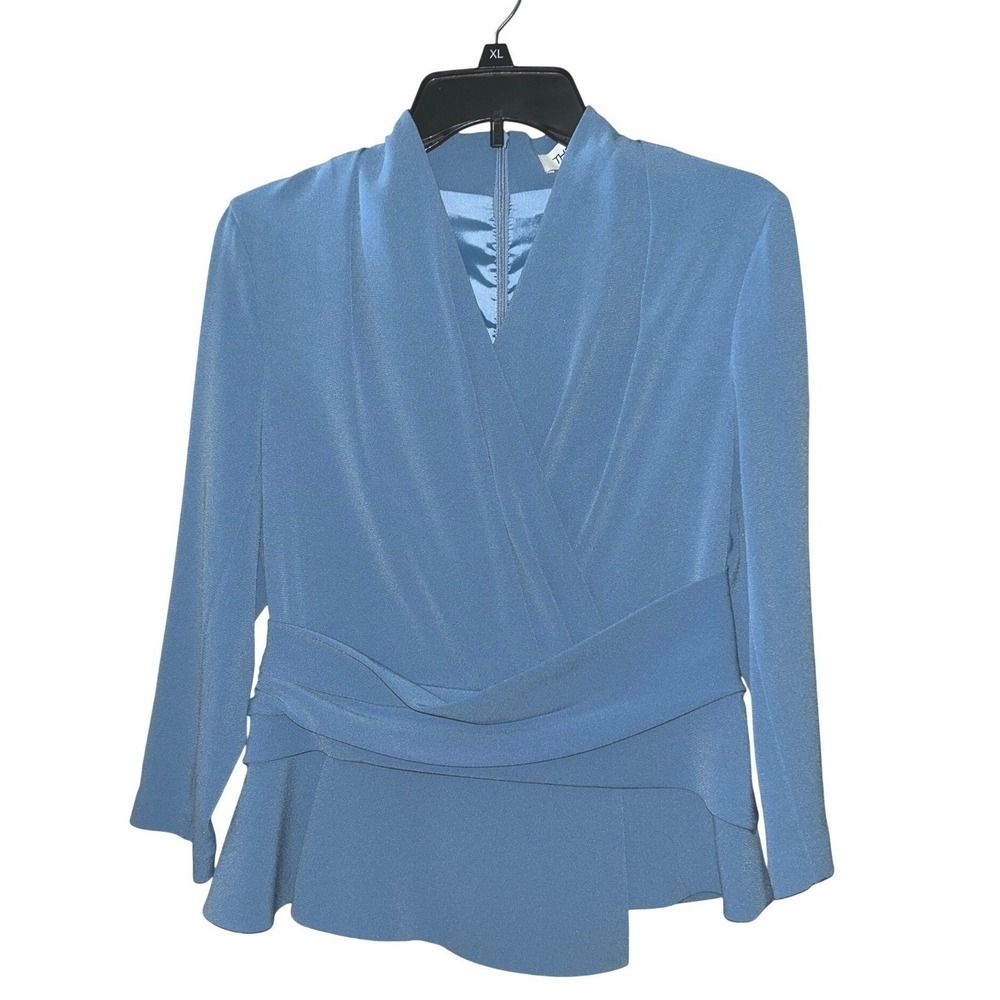 The Fold London Periwinkle Blue Wrap Peplum Top V-Neck Professional Blouse US 6